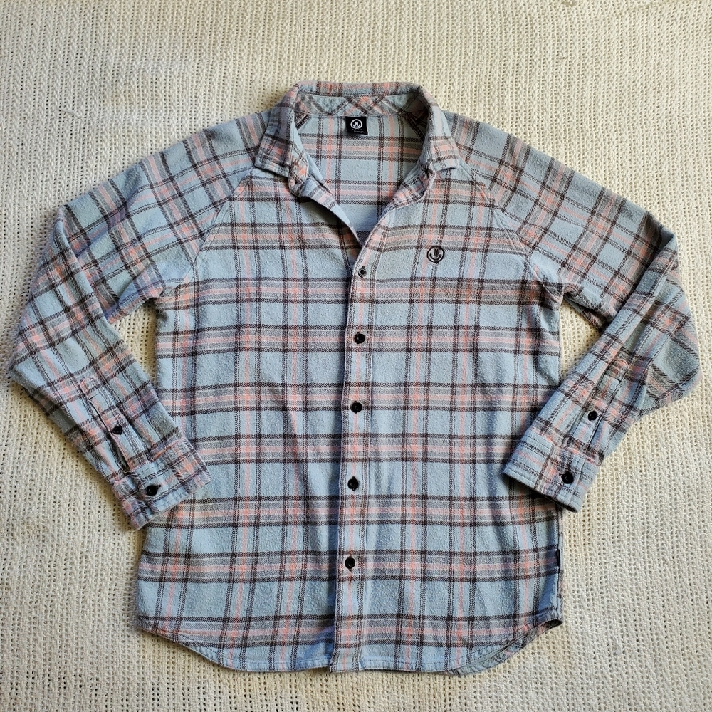 Neff Men's Medium Chopper Flannel Button Down Long Sleeve Shirt Blue Pink